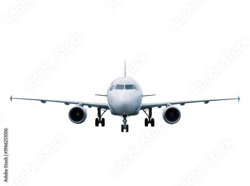 Canvastavla Isolated modern commercial passenger jet airliner with deployed landing gear, fr
