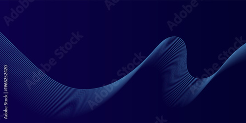 Dark Navy Blue Abstract Background with Elegant Flowing Wave Lines and Minimalist Tech Style