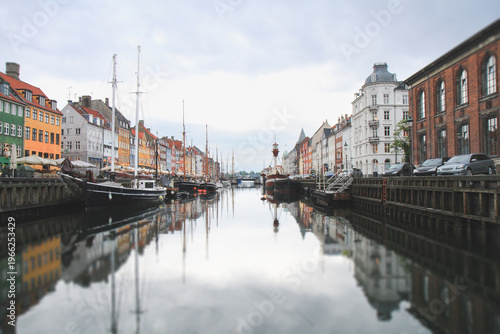 Photography Reflections of Nyhavn canal and colorful buildings in Copenhagen