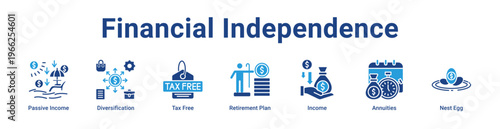 Financial Independence Icon Banner and Collection