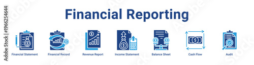 Financial Reporting Icon Banner and Collection