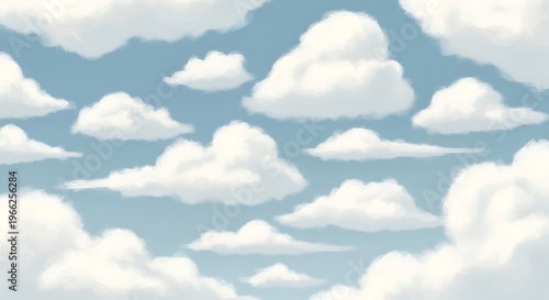 Fluffy White Clouds on a Blue Sky Background Wispy Cumulus Formations.
