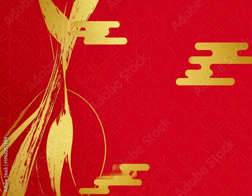 Japanese Style Background with Gold Brushstroke Art