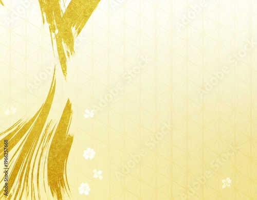 Japanese Style Background with Gold Brushstroke Art