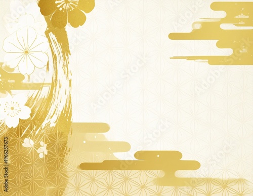 Japanese Style Background with Gold Brushstroke Art