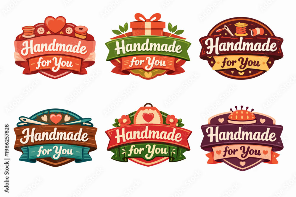Obraz premium Handmade for you vector labels set for crafting, sewing, gifts, and small business branding