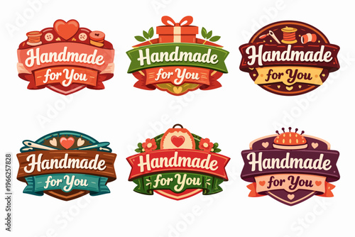 Handmade for you vector labels set for crafting, sewing, gifts, and small business branding