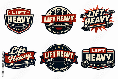 Lift heavy logos design collection, illustrating strength training, bodybuilding, and powerlifting concepts