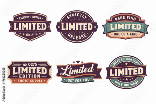 Limited edition, exclusive and rare product badges set. Vector collection of vintage labels or stickers for special releases