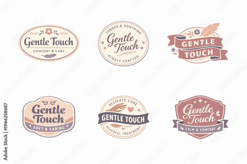 Obraz premium Collection of organic gentle touch logos with soft pastel colors, expressing comfort, care, and delicate wellness themes