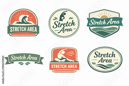 Set of various stretch area logos in a vintage, rustic design, useful for promoting exercise and flexibility