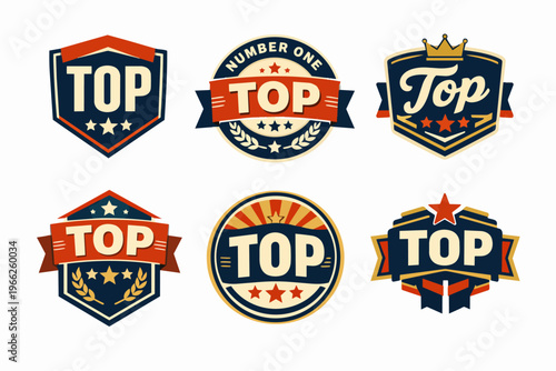 Collection of top quality shield, badge, and emblem designs, representing premium labels, best awards, and success concepts