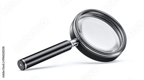 Modern magnifying glass with a sleek black handle and metallic rim on a white background