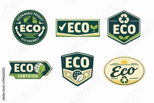 Collection of eco labels demonstrating sustainable, organic, and environmentally friendly product certification badges