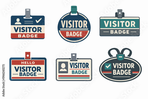 Visitor badges collection presenting different styles for temporary identification, security, and event access for guests