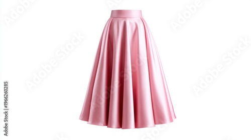 Elegant pink satin midi skirt with a full, flowing silhouette and pleated waistband