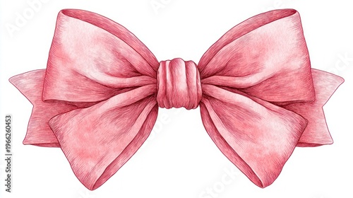 Elegant hand-drawn pink bow with delicate shading and texture, perfect for design