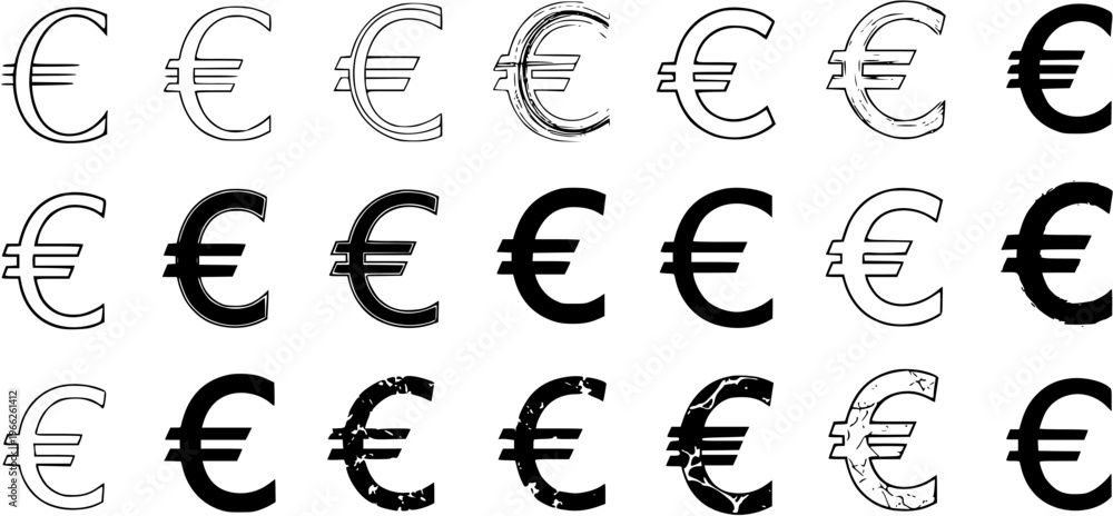 Obraz premium Euro Currency Symbol Variations: Vector Illustrations in Various Styles