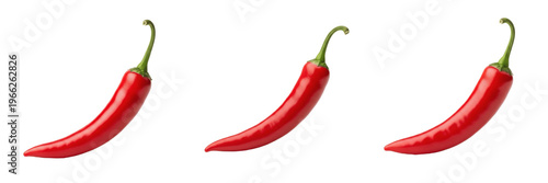 Red chili pepper (Capsicum annuum) hot spice pepper isolated on white background, fresh whole chili produce