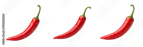 Obraz  z motywem Red chili pepper (Capsicum annuum) hot spice pepper isolated on white background, fresh whole chili produce