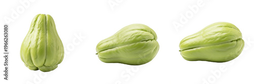Bild auf Leinwand Chayote squash (Sechium edule) green pear-shaped vegetable isolated on white bac