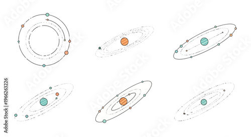 Minimalist Outline Illustrations of Planets and Solar Systems.