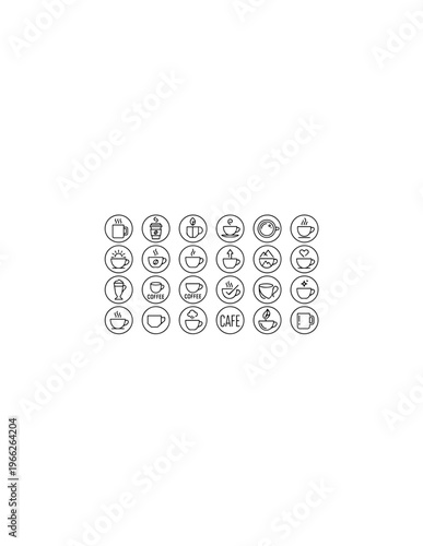 Coffee Icons in a Grid: A neat grid of various coffee icons in minimalist design, Perfect for any cafe or coffee shop. 