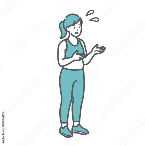 不安そうに会話・相談をするスポーツウェア姿のぽっちゃり女性のイラスト