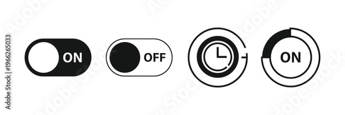 switch on off buttons and circular progress timer icons vector set
