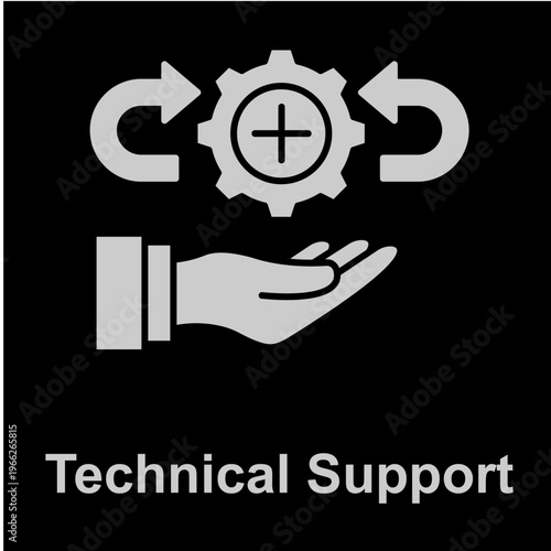 Technical Support White Vector Icon On Black Background 