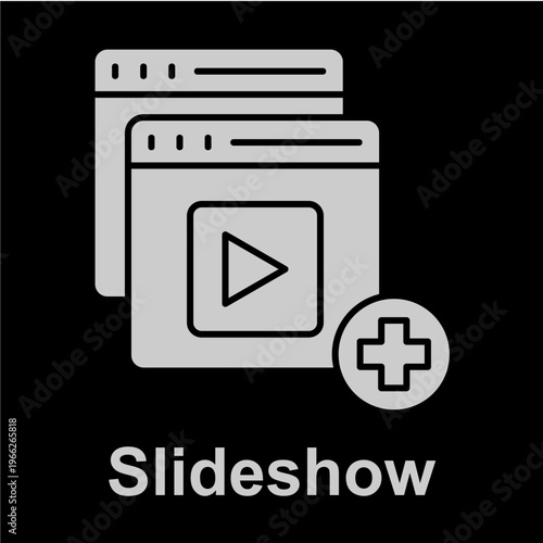 Slideshow White Vector Icon On Black Background 