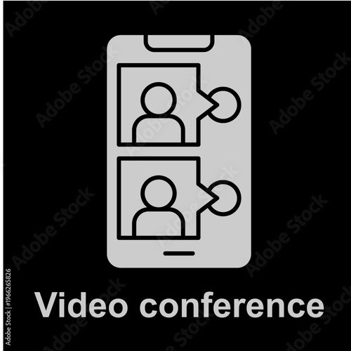 Video Conference White Vector Icon On Black Background 