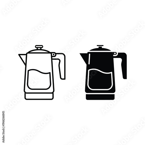 Coffee percolator pot icons in outline and black silhouette flat vector style