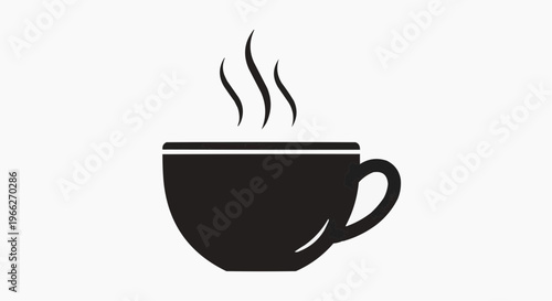 A simple black silhouette of a steaming cup of coffee