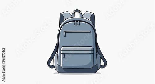 A minimalist illustration of a blue backpack on a white background