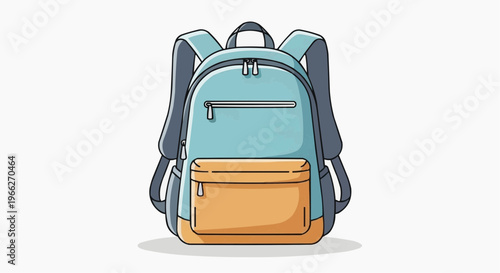 A colorful cartoon backpack with multiple pockets and straps illustration