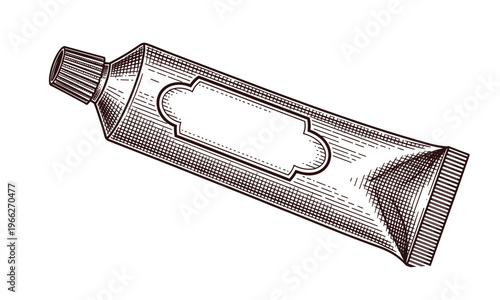 Cosmetic tube for cream or toothpaste vector engraving style blank label design.