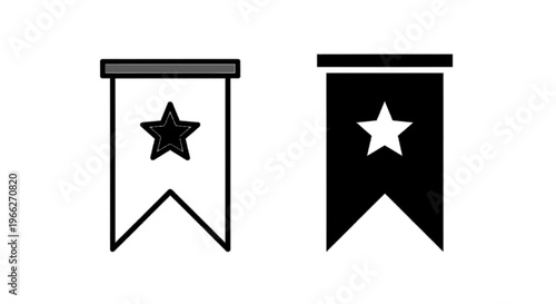 Vector illustration of set of two bookmark icons with star symbol on a transparent background