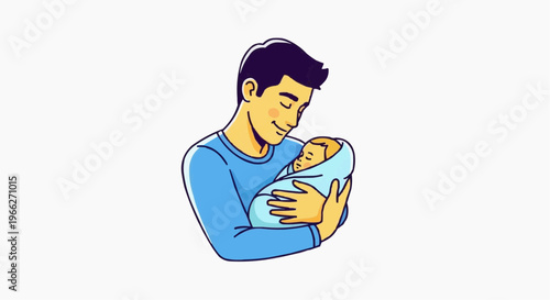 A loving father holding his newborn baby in a tender moment