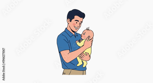 A smiling man holding a baby in his arms affectionately