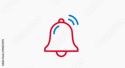 A red bell icon with blue sound waves on a white background