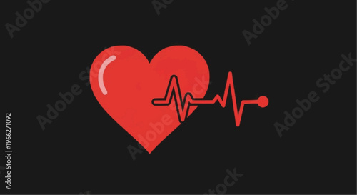 A red heart with an electrocardiogram line on a black background