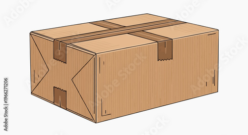 A simple illustration of a cardboard box with brown packing tape
