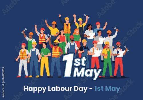 Diverse group of workers celebrate Labor Day unity in various professional roles