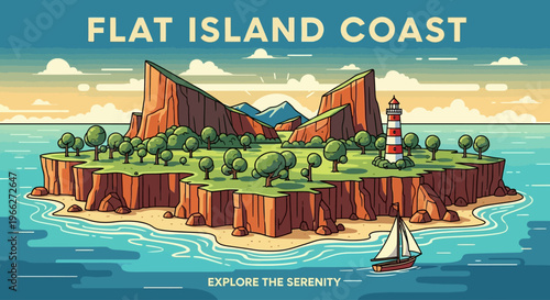 Serene landscape of flat island coast.