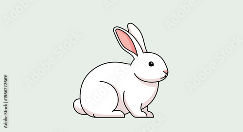 Cute white rabbit sitting peacefully alone.