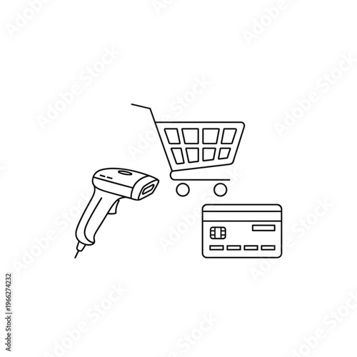 Barcode Scanner Shopping Cart Credit Card.