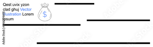 Business finance, banking, money management, advertising, digital assets, clerical design. Money bag with a dollar sign and placeholder text. Business finance and banking concept