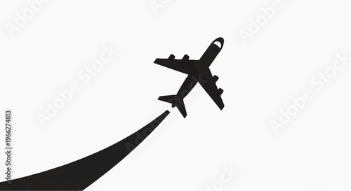 A black silhouette of an airplane flying through the air leaving a trail