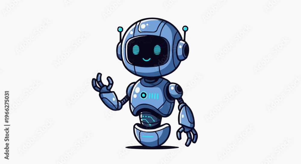 Fototapeta premium A cartoon robot with a headset and a friendly smile